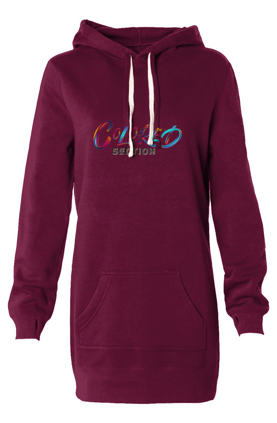 Burgundy Colored Section Hooded Sweatshirt Dress