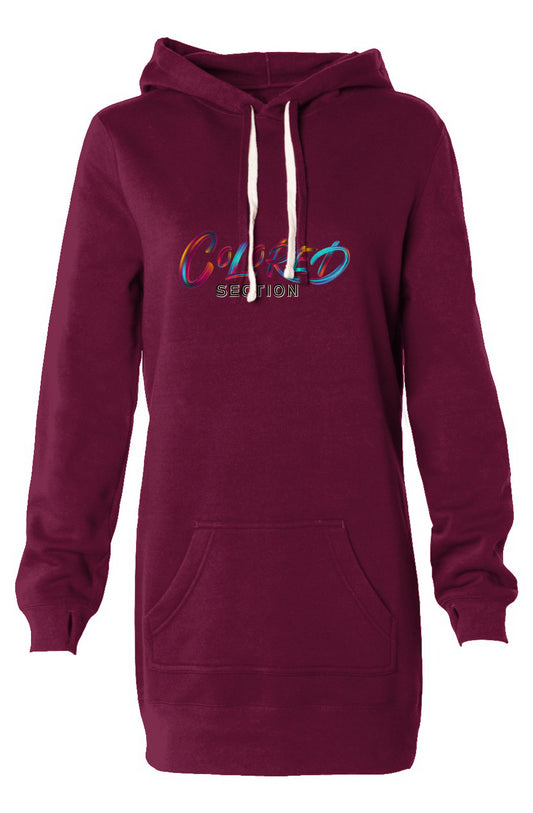 Burgundy Colored Section Hooded Sweatshirt Dress